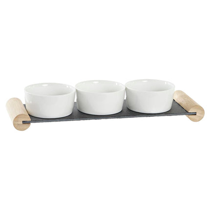 Tablett für Snacks DKD Home Decor 33 x 10 x 5,8 cm Schwarz Tafel Weiß Steingut