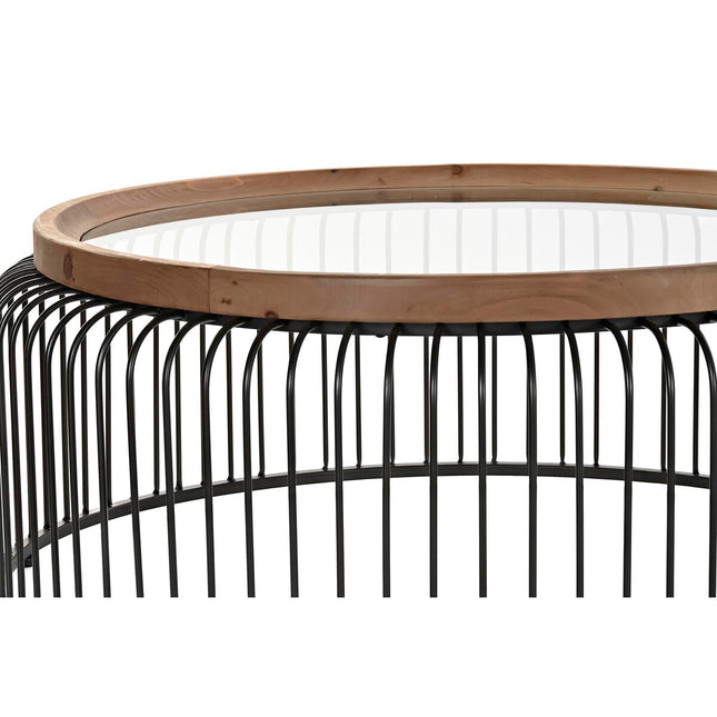 Satz mit 3 Tischen DKD Home Decor Tanne Schwarz Metall Braun (90 x 90 x 36 cm) (90 x 90 x 35 cm)