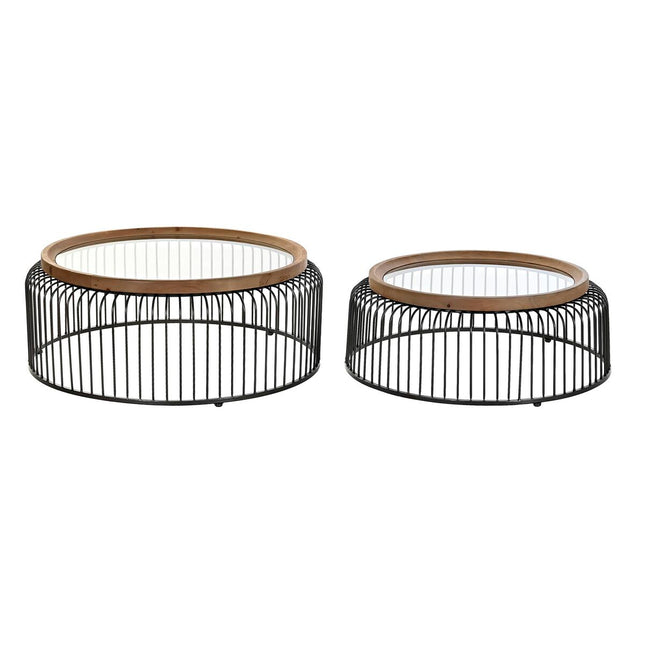 Satz mit 3 Tischen DKD Home Decor Tanne Schwarz Metall Braun (90 x 90 x 36 cm) (90 x 90 x 35 cm)