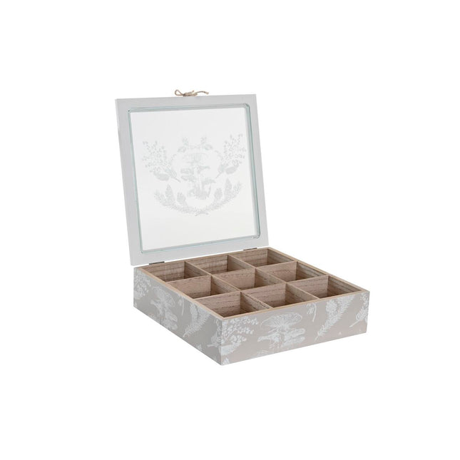 Teebox DKD Home Decor 24,5 x 24,5 x 6 cm Kristall Beige Metall Terrakotta Weiß grün Hellbraun 3 Stücke Holz MDF