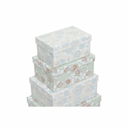 Satz stapelbarer Organizerboxen DKD Home Decor Beige grün Blomster Pappe (43,5 x 33,5 x 15,5 cm)