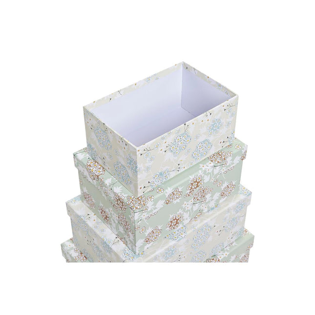 Satz stapelbarer Organizerboxen DKD Home Decor Beige grün Blomster Pappe (43,5 x 33,5 x 15,5 cm)