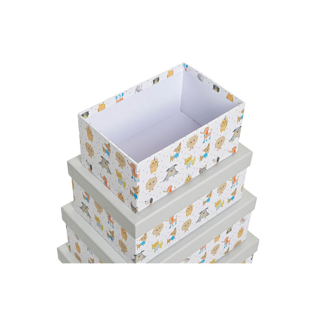 Satz stapelbarer Organizerboxen DKD Home Decor Grau Haustiere Pappe (43,5 x 33,5 x 15,5 cm)