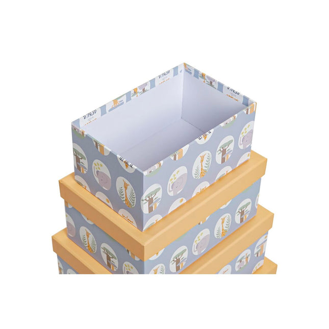 Satz stapelbarer Organizerboxen DKD Home Decor tiere Blau Pappe (43,5 x 33,5 x 15,5 cm)