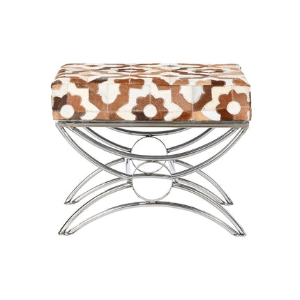 Barhocker DKD Home Decor Silberfarben Braun Stahl Haut Weiß (53 x 40 x 43 cm)