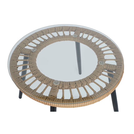 Tisch mit 2 Sesseln DKD Home Decor Grau Metall Kristall Synthetischer Rattan 55 x 55 x 47 cm