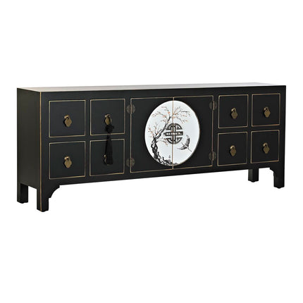 TV-Möbel DKD Home Decor Schwarz Orientalisch Tanne Gold Metall Weiß Holz MDF (130 x 26 x 51 cm)