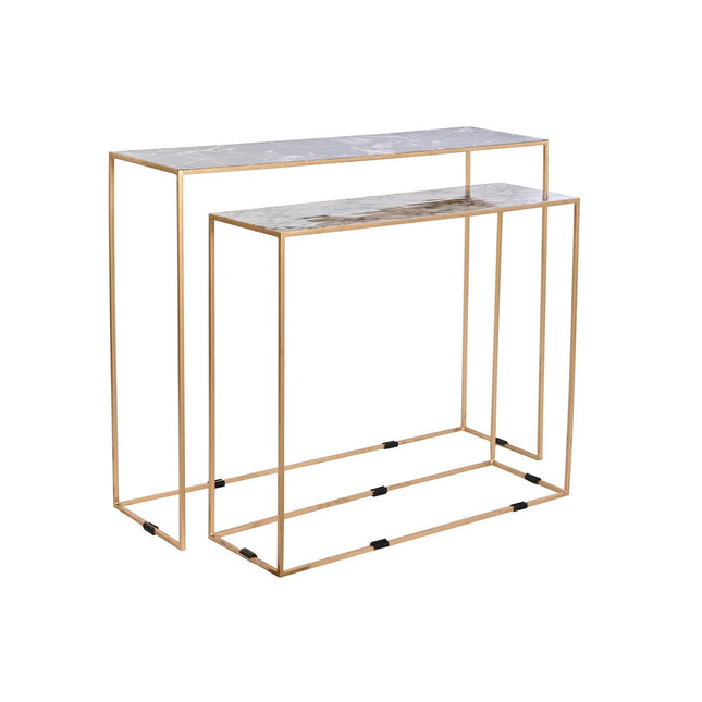 Satz mit 2 Tischen DKD Home Decor 100 x 28 x 80 cm Schwarz Gold Weiß Eisen