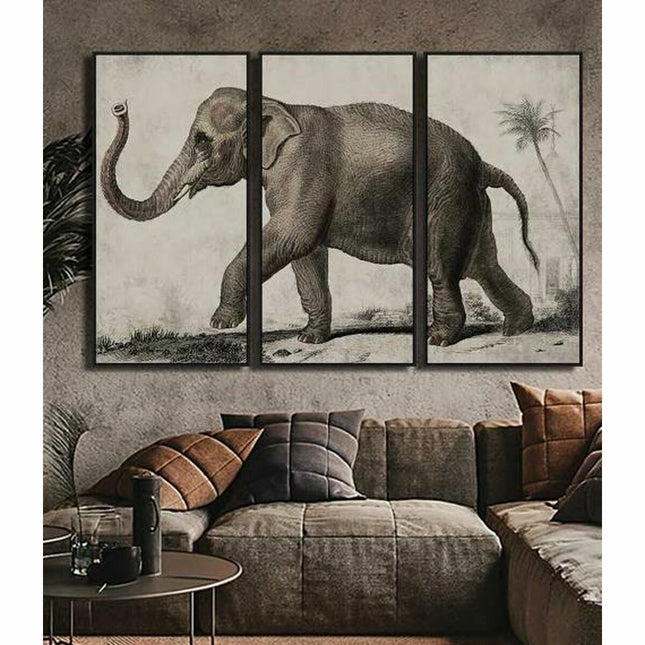 Leinwand DKD Home Decor 3 Stücke Elefant Kolonial (180 x 4 x 120 cm)