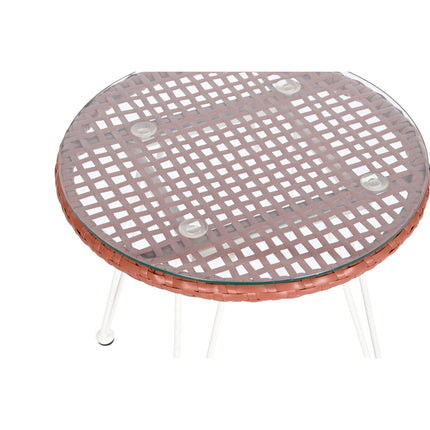 Tisch-Set mit 2 Stühlen DKD Home Decor Weiß Terrakotta Metall Kristall Synthetischer Rattan 56 x 57,5 x 82 cm