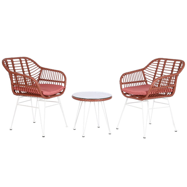 Tisch-Set mit 2 Stühlen DKD Home Decor Weiß Terrakotta Metall Kristall Synthetischer Rattan 56 x 57,5 x 82 cm