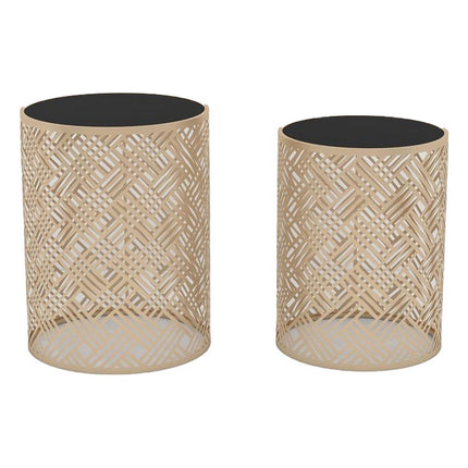 Satz mit 3 Tischen DKD Home Decor kleines Beistelltischchen Kristall Schwarz Gold Metall (42 x 42 x 55 cm)