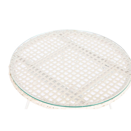 Tisch-Set mit 2 Stühlen DKD Home Decor 56 x 57,5 x 82 cm Kristall Metall Synthetischer Rattan Weiß