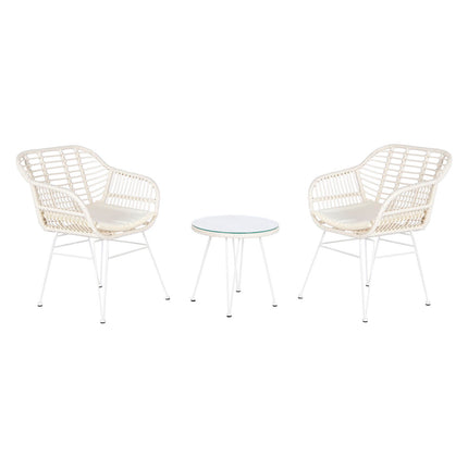 Tisch-Set mit 2 Stühlen DKD Home Decor 56 x 57,5 x 82 cm Kristall Metall Synthetischer Rattan Weiß