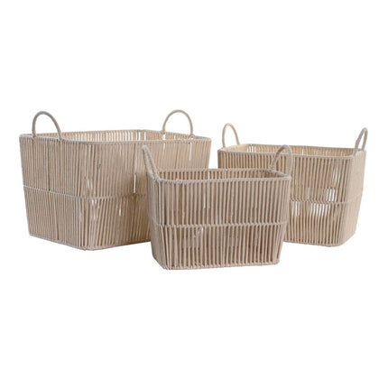 Korb-Set DKD Home Decor Beige Metall Baumwolle (39 x 29 x 31 cm)