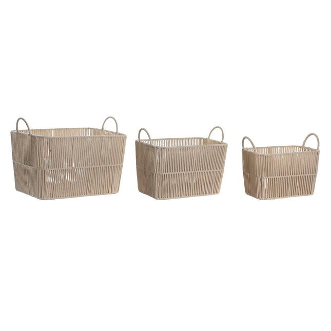 Korb-Set DKD Home Decor Beige Metall Baumwolle (39 x 29 x 31 cm)