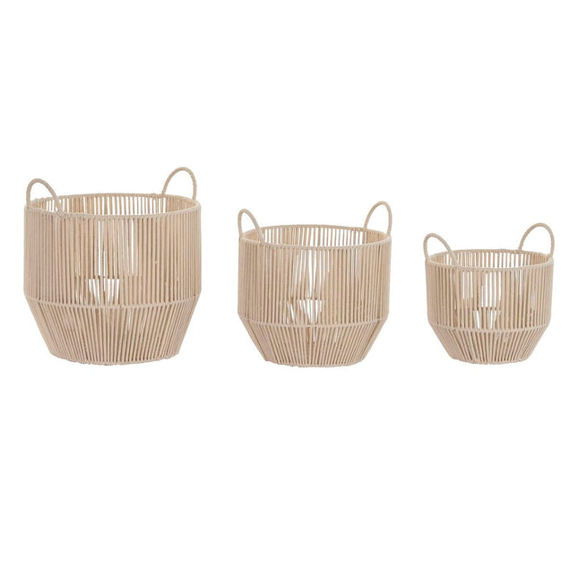 Korb-Set DKD Home Decor Beige Metall Baumwolle (35 x 35 x 36 cm)