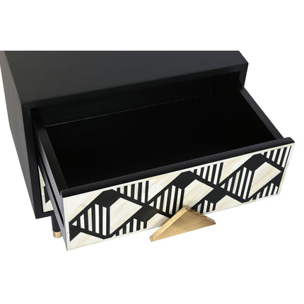 Nachttisch DKD Home Decor Schwarz Weiß Knochen Harz Holz MDF (50 x 35 x 50 cm)