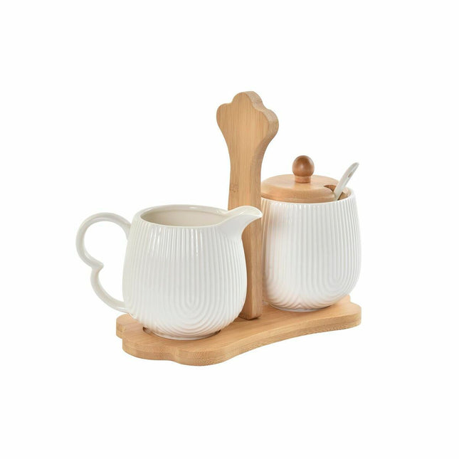 Milchkännchen und Zuckerdose DKD Home Decor 19,5 x 7,5 x 17,5 cm natürlich Porzellan Weiß