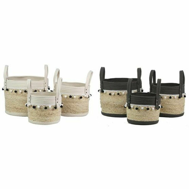Korb-Set DKD Home Decor Baumwolle Naturfaser (38 x 30 x 25 cm) (2 Stück) (3 Stücke)