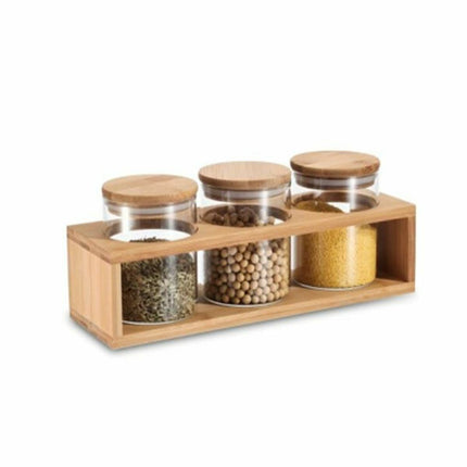 Set mit 3 Kanistern DKD Home Decor natürlich Bambus Borosilikatglas (31 x 11 x 11,5 cm)