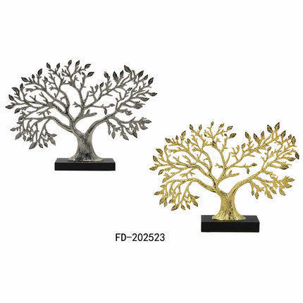 Deko-Figur DKD Home Decor 39 x 7 x 27,5 cm Silberfarben Baum Gold (2 Stück)