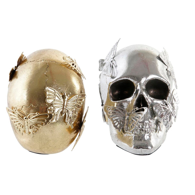 Deko-Figur DKD Home Decor 16,5 x 10,5 x 11,5 cm Silberfarben Gold Totenkopf (2 Stück)