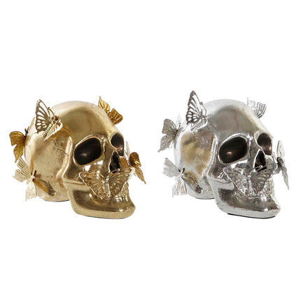 Deko-Figur DKD Home Decor 16,5 x 10,5 x 11,5 cm Silberfarben Gold Totenkopf (2 Stück)