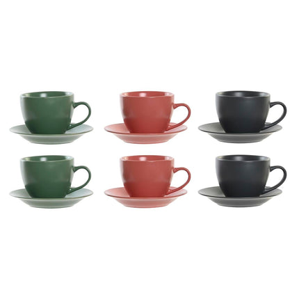 Set aus 6 Teetassen mit Teller DKD Home Decor Rosa Weiß grün Dunkelgrau Steingut 150 ml
