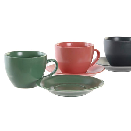 Set aus 6 Teetassen mit Teller DKD Home Decor Rosa Weiß grün Dunkelgrau Steingut 150 ml
