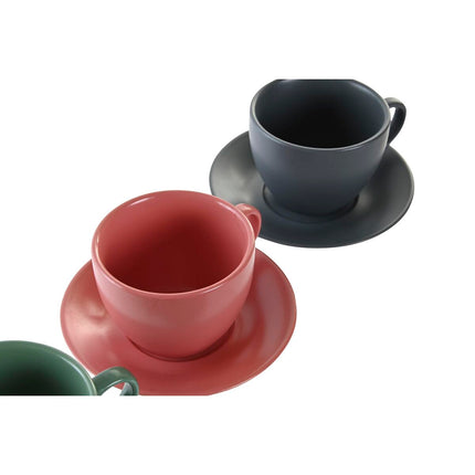 Set aus 6 Teetassen mit Teller DKD Home Decor Rosa Weiß grün Dunkelgrau Steingut 150 ml