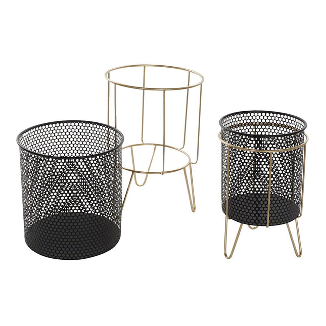 Satz Blumentöpfe DKD Home Decor Schwarz Gold Metall Loft (36 x 36 x 58 cm)