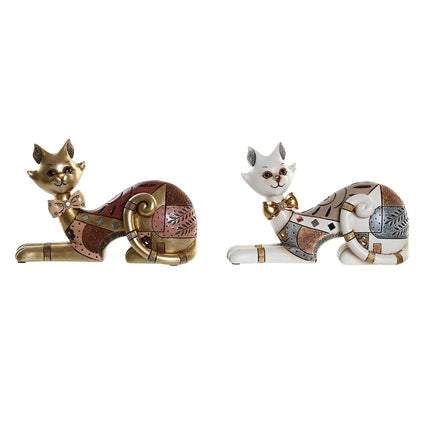 Deko-Figur DKD Home Decor 22,5 x 8 x 15 cm Gold Weiß Katze (2 Stück)