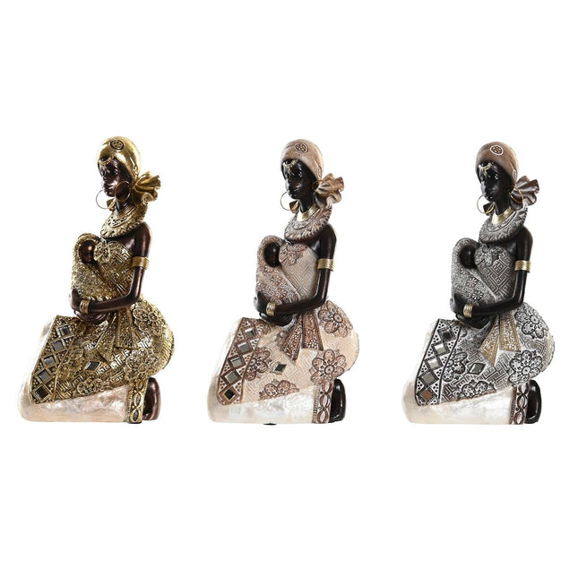 Deko-Figur DKD Home Decor 11,5 x 7,5 x 20 cm Grau Beige Gold Kolonial Afrikanerin (3 Stücke)