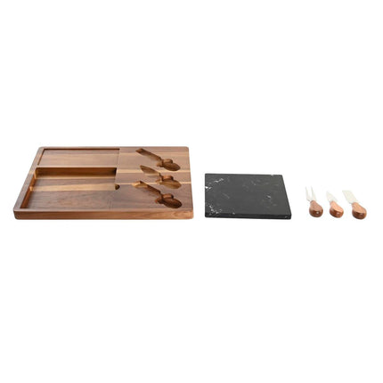 Käsebrett DKD Home Decor Schwarz Braun Marmor Akazienholz (36 x 27 x 2 cm)