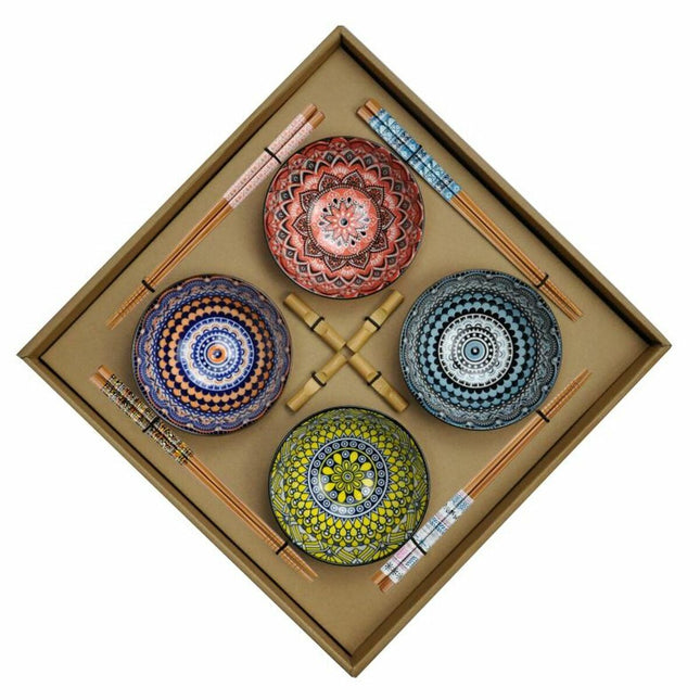 Sushi-Set DKD Home Decor 34 x 34 x 6,5 cm Bunt Mandala Steingut Orientalisch (12 Stück)