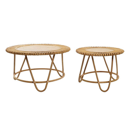Satz mit 3 Tischen DKD Home Decor Hellbraun Rattan (80 x 80 x 45,5 cm) (80 x 80 x 47 cm)
