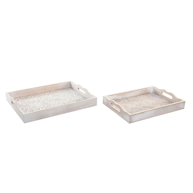 Tablettset DKD Home Decor 39 x 30 x 5 cm Antiker Finish Braun Weiß Tropical Holz MDF Pflanzenblatt (2 Stück)