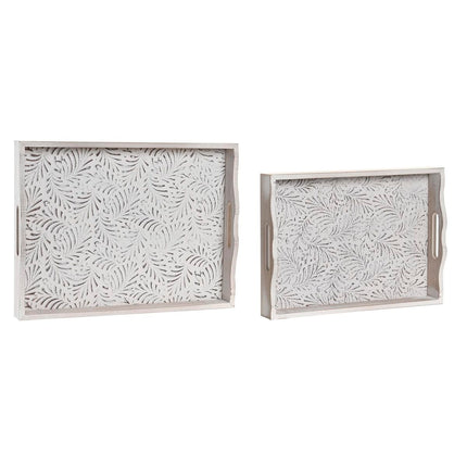 Tablettset DKD Home Decor 39 x 30 x 5 cm Antiker Finish Braun Weiß Tropical Holz MDF Pflanzenblatt (2 Stück)