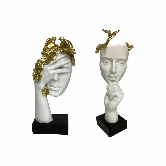 Deko-Figur DKD Home Decor Gesicht 14,5 x 9,5 x 31 cm Gold Weiß (2 Stück)
