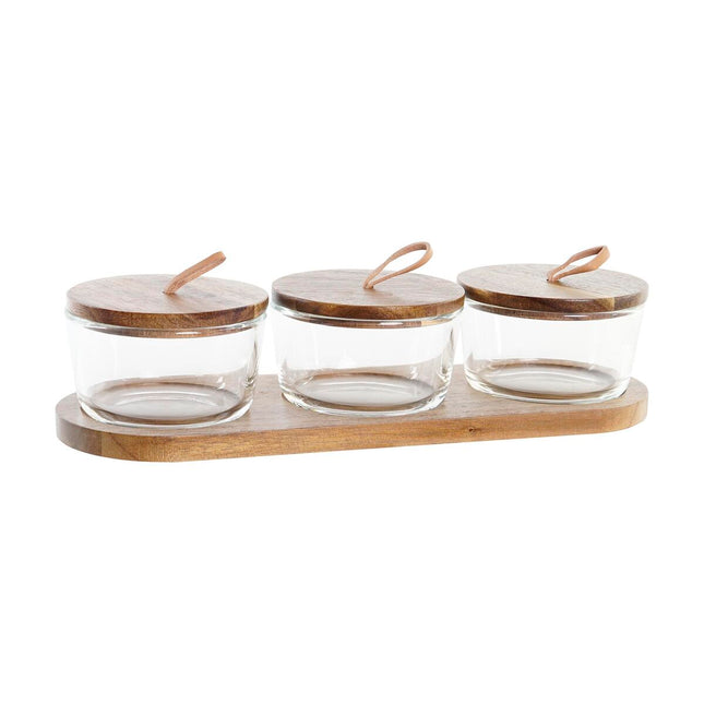 Set mit 3 Kanistern DKD Home Decor 31 x 10,5 x 7 cm Kristall Braun Durchsichtig Akazienholz 240 ml