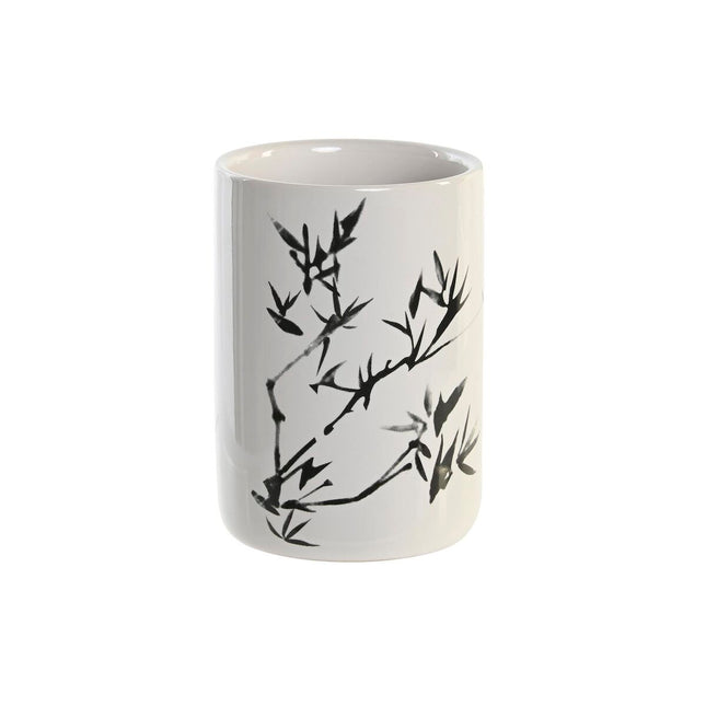 Zahnbürstenhalter DKD Home Decor Schwarz Kautschukholz Weiß Steingut (7,6 x 7,6 x 11 cm)