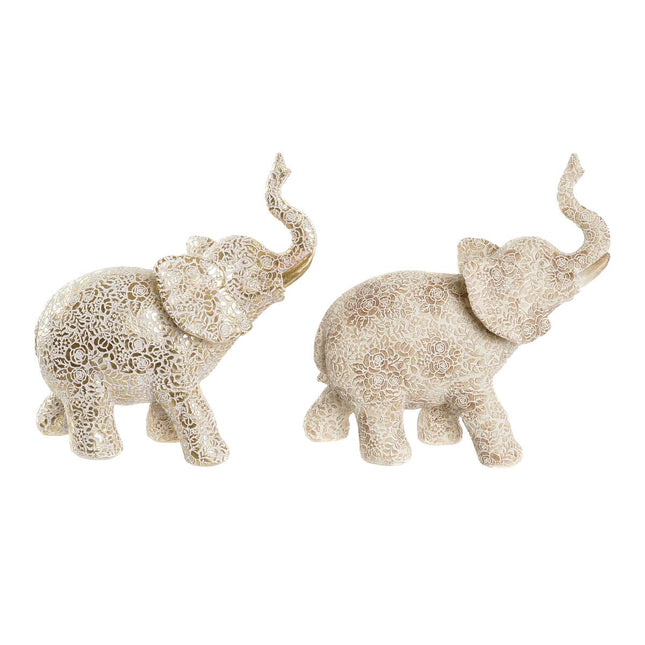 Deko-Figur DKD Home Decor 25 x 11,8 x 25 cm Elefant Beige Gold Kolonial (2 Stück)