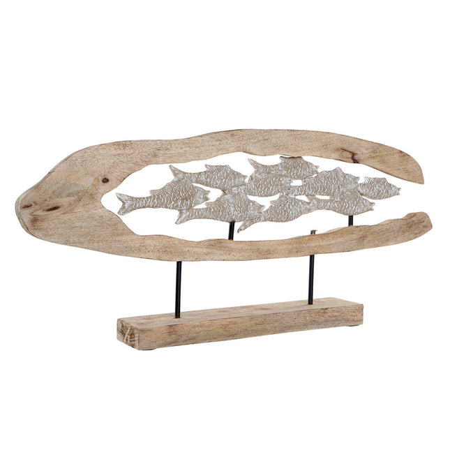 Deko-Figur DKD Home Decor Silberfarben Braun Aluminium Mango-Holz Mediterraner Fische (70 x 9,5 x 31,5 cm)