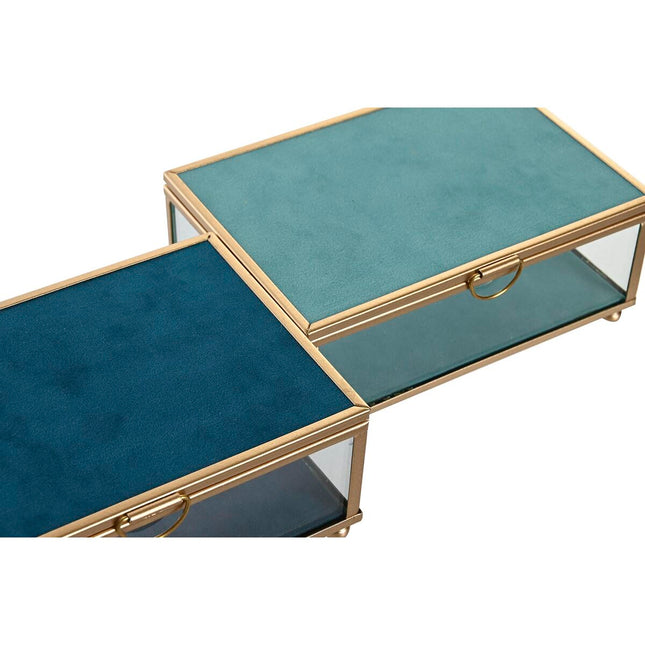 Box-Schmuckkästchen DKD Home Decor Kristall türkis Himmelsblau Eisen (15 x 10 x 6 cm) (2 Stück)