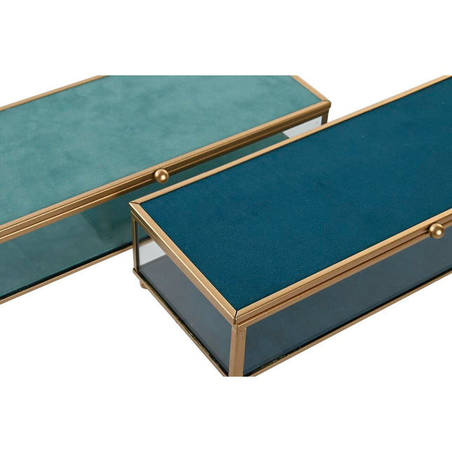 Box-Schmuckkästchen DKD Home Decor Kristall Metall türkis Himmelsblau (2 Stück) (25 x 10 x 5 cm)