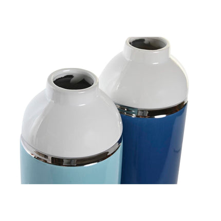 Vase DKD Home Decor 12,5 x 12,5 x 25 cm Weiß Himmelsblau Marineblau Steingut (2 Stück)