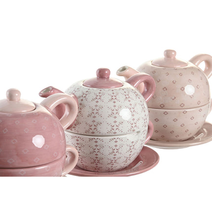 Teekannenspiel DKD Home Decor Rosa Weiß 750 ml Dolomite (3 Stück)