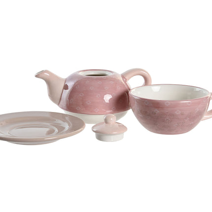 Teekannenspiel DKD Home Decor Rosa Weiß 750 ml Dolomite (3 Stück)