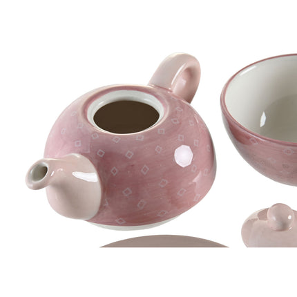 Teekannenspiel DKD Home Decor Rosa Weiß 750 ml Dolomite (3 Stück)